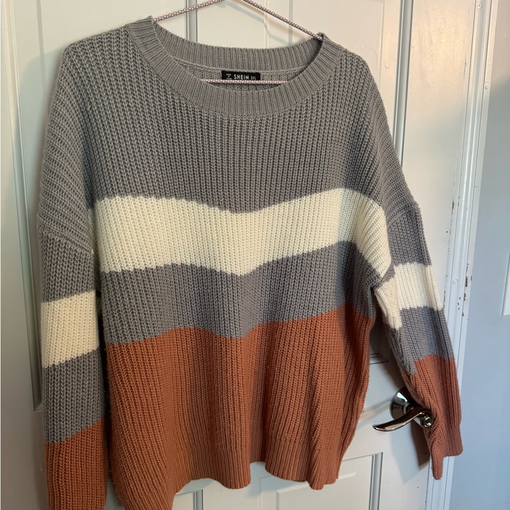 Stylish Colorblock Sweater - Gray, White, Tan